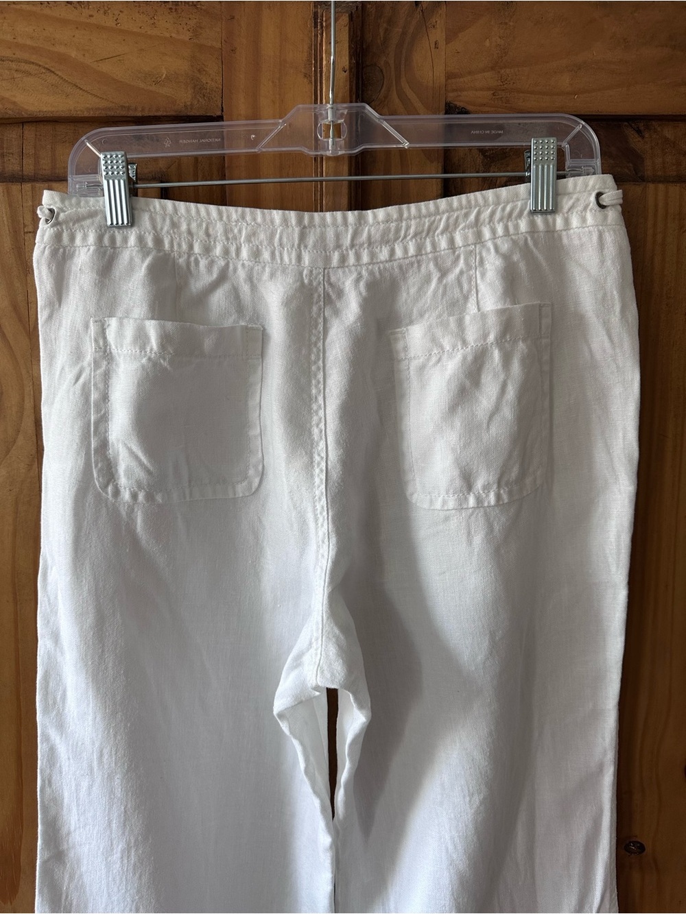 ESPRIT White Cotton Linen Blend Wide Leg Pants Drawstring Coastal Neutral - 8 - Picture 6 of 6
